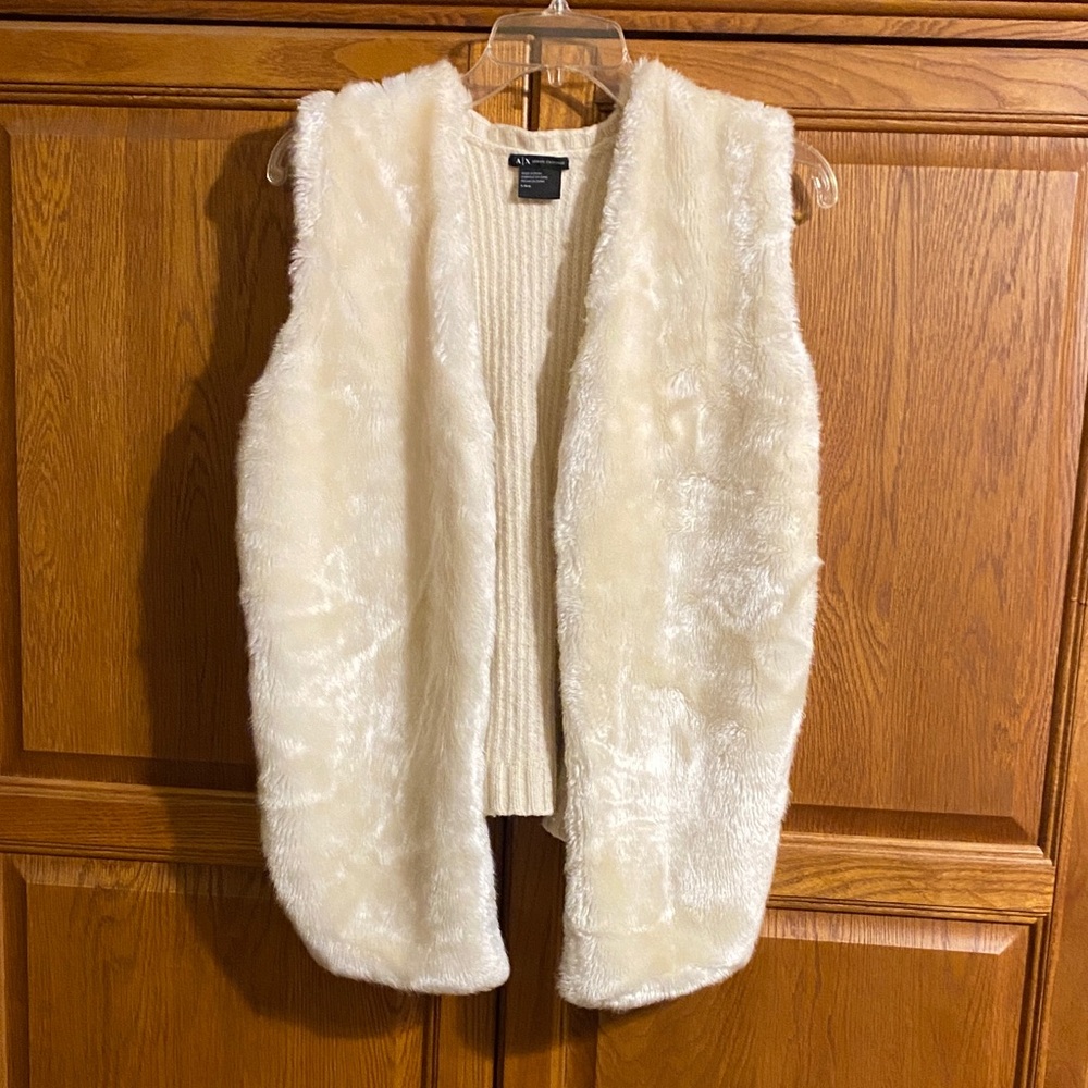 Armani Exchange Cream Faux Fur Vest